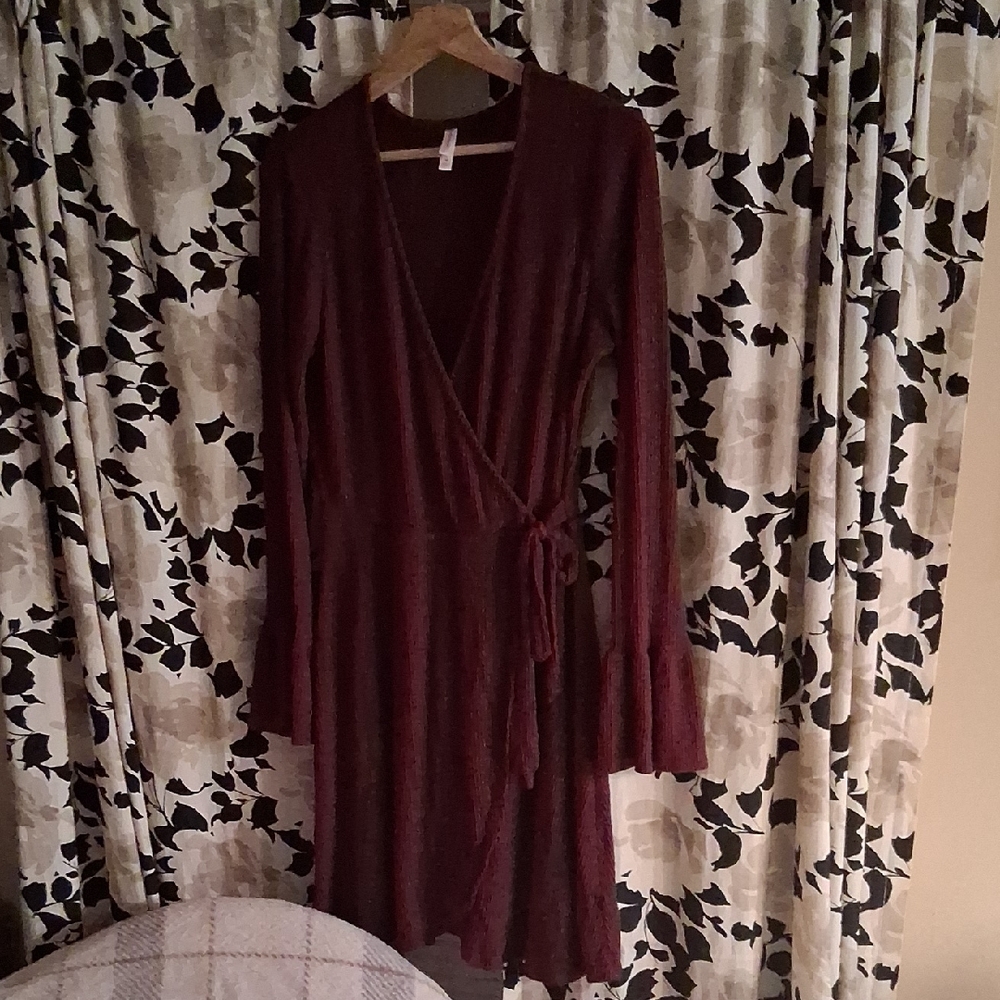 Xhilaration Deep Burgandy Red Long Sleeve Sweater Knit Dress, Medium